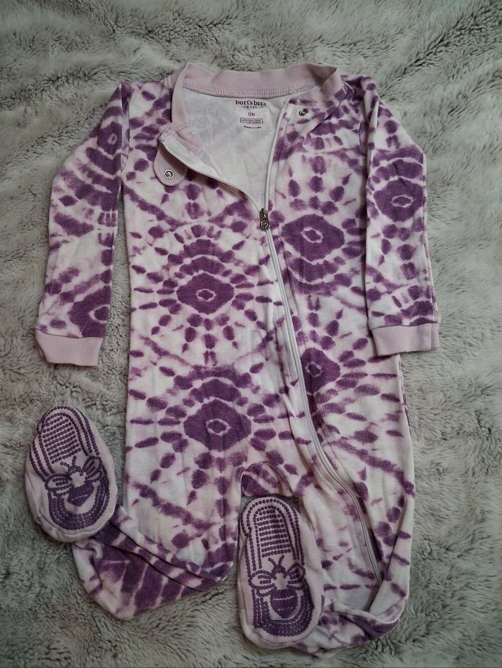 Burt's Bees Baby Lavender and White Tie-Dye Footed One-Piece
